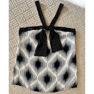 Tory Burch Op Art Silk Top with Sequin Straps and Bow - 12
